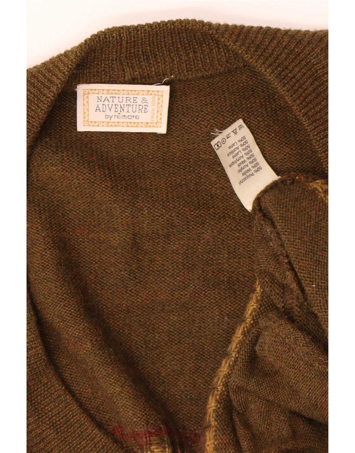 Vintage herre cardigan sweater 2XL Khaki Geometrisk polyakryl