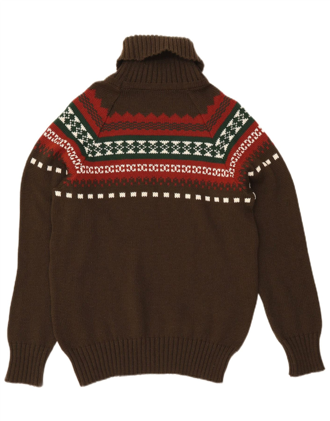 VINTAGE Herre rullehals sweater Small Khaki Fair Isle