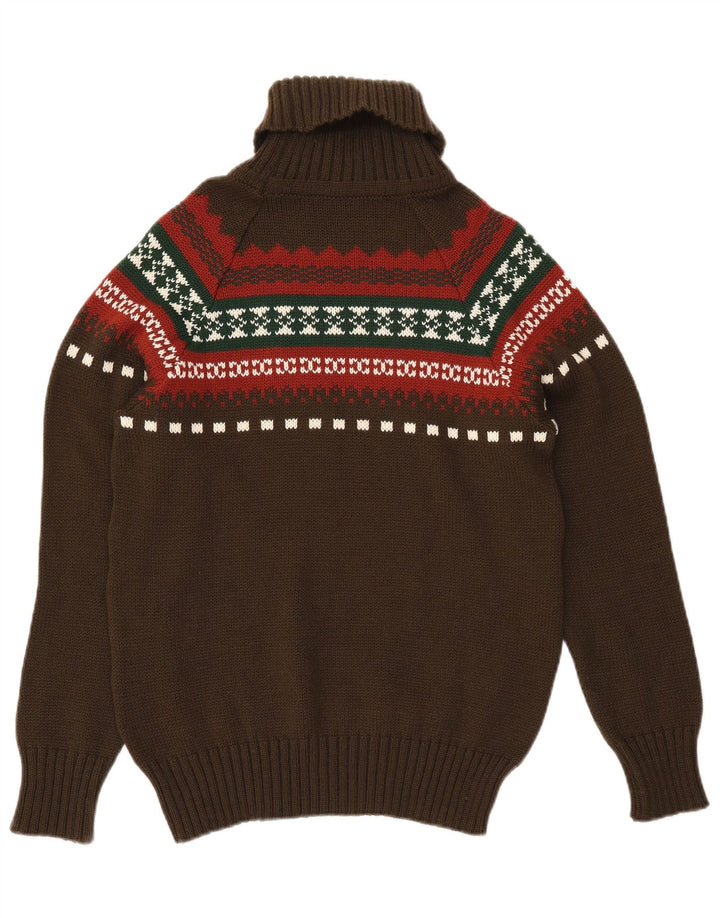VINTAGE Herre rullehals sweater Small Khaki Fair Isle