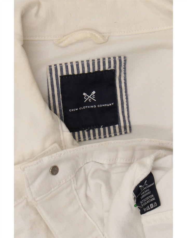 CREW TØJ Dame Crop Denim Jacket UK 14 Medium White Bomuld
