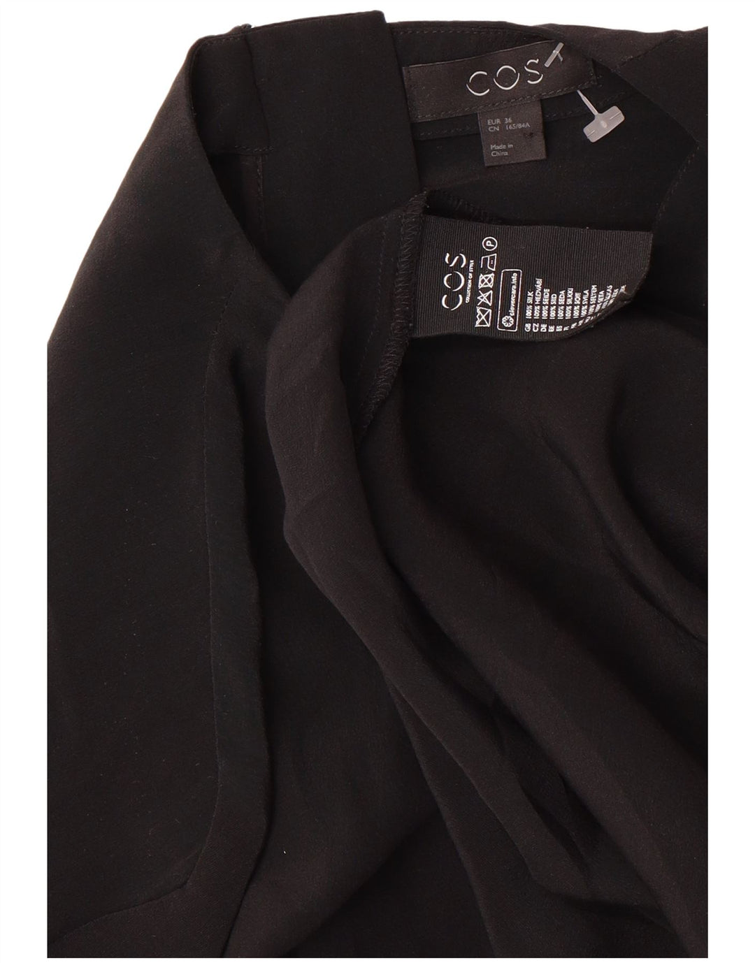COS Womens Long Sleeve Shift Dress EU 36 Small Black Silk