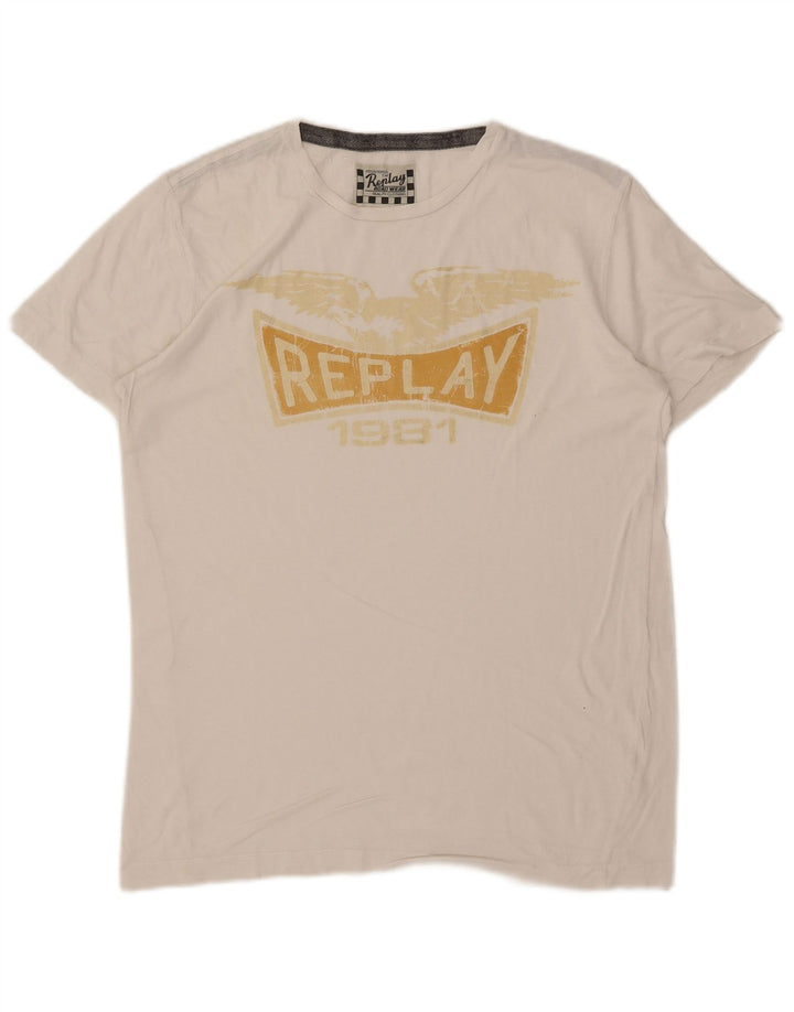 Replay Herre Grafisk T-Shirt Top Medium White