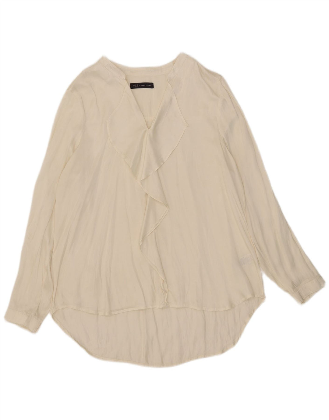 Marks & Spencer Dame Flæse Front Langærmet Bluse Top UK 18 XL Beige