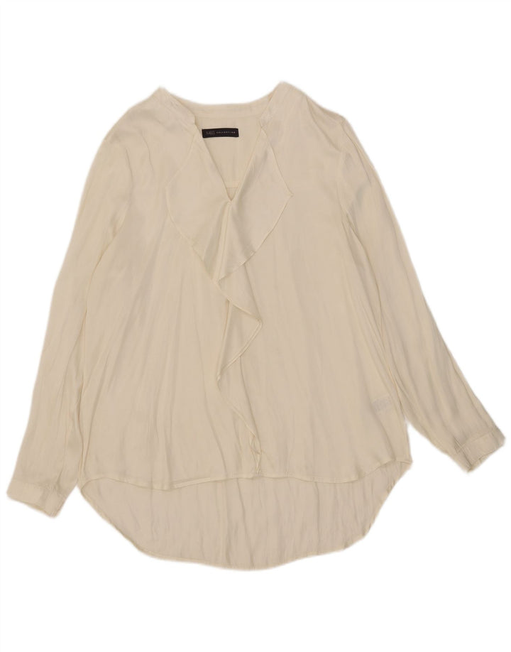 Marks & Spencer Dame Flæse Front Langærmet Bluse Top UK 18 XL Beige