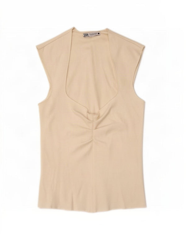 Zara Womens Crop Vest Top UK 8 Small White Viscose