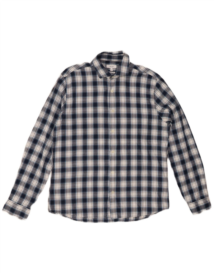 REISS Herre Regular Fit Flannel Shirt XL Marineblå ternet bomuld