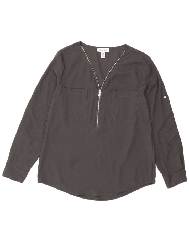 Calvin Klein Dame Langærmet Bluse Top UK 14 Medium Grey Polyester