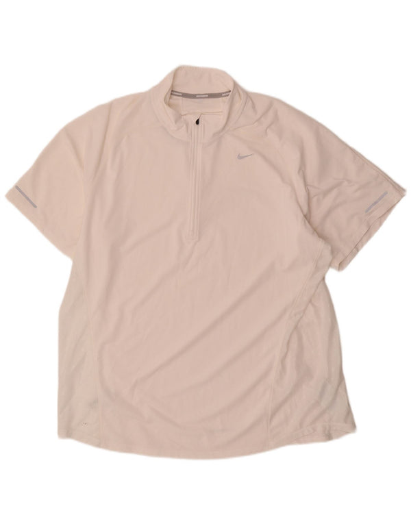 Nike Herre Dri Fit T-shirt med lynlåshals 2XL hvid polyester