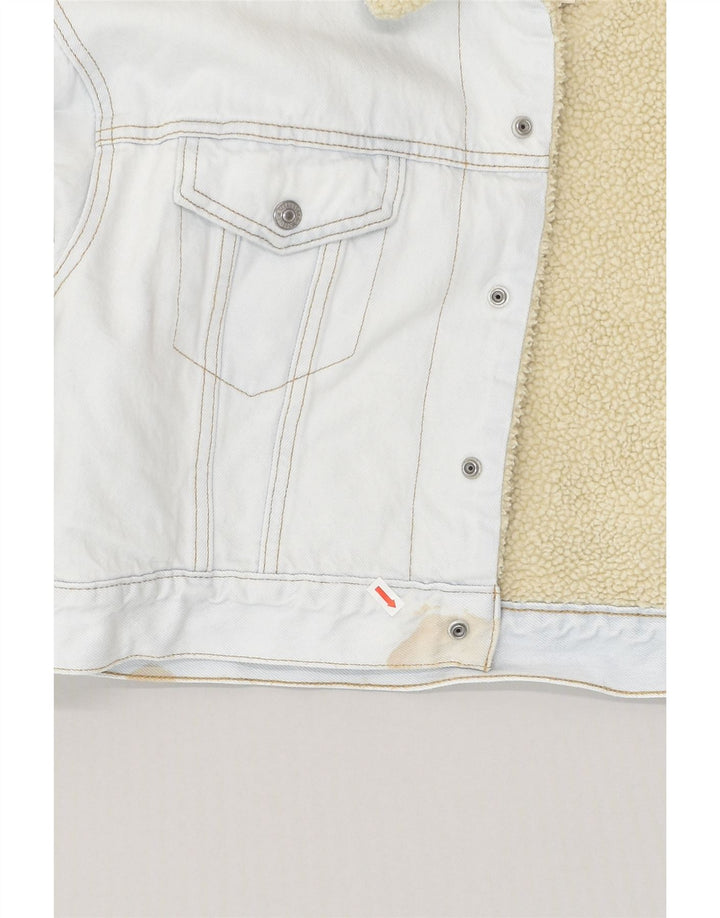 LEVI'S Womens Denim Crop Sherpa Jacket UK 10 Small Blue Cotton | Vintage Levi's | Thrift | Second-Hand Levi's | Used Clothing | Messina Hembry 