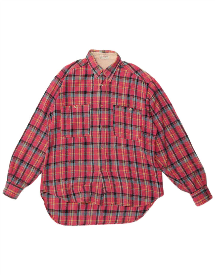 Benetton Dame Longline Flannel Shirt UK 14 Large Pink Ternet Bomuld