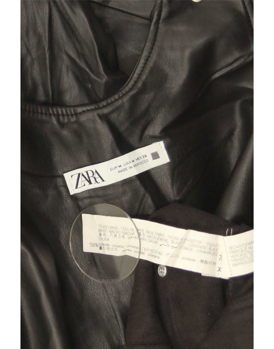 Zara Dame Ærmeløs Jumpsuit i imiteret læder UK 14 Medium Sort Polyester