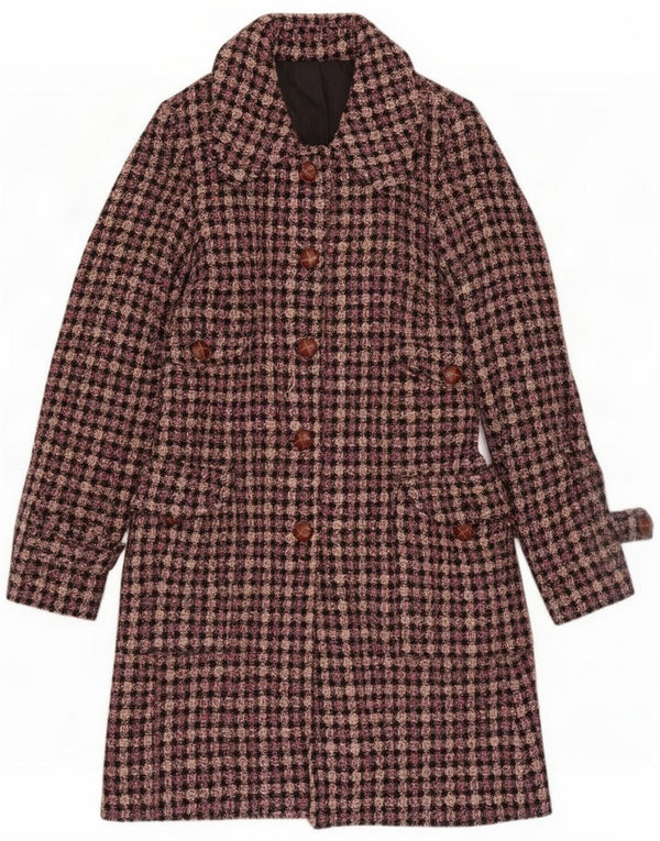 Vintage Dame Overfrakke UK 14 Stor Flerfarvet Plaid Akryl Klassisk