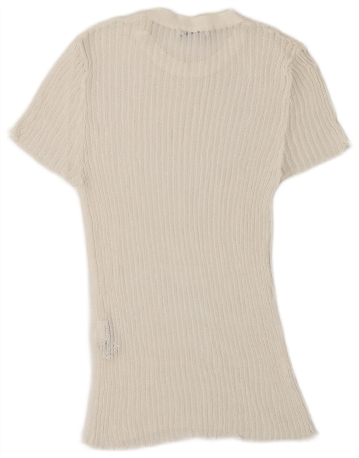 Zara Dame T-Shirt Top UK 10 Small White Viscose
