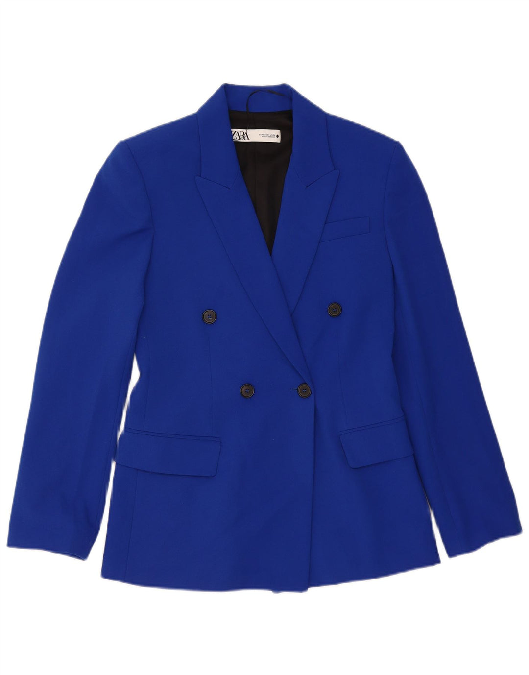 Zara Dame Loose Fit Double Breasted Blazer Jacket UK 6 XS Blue Polyester
