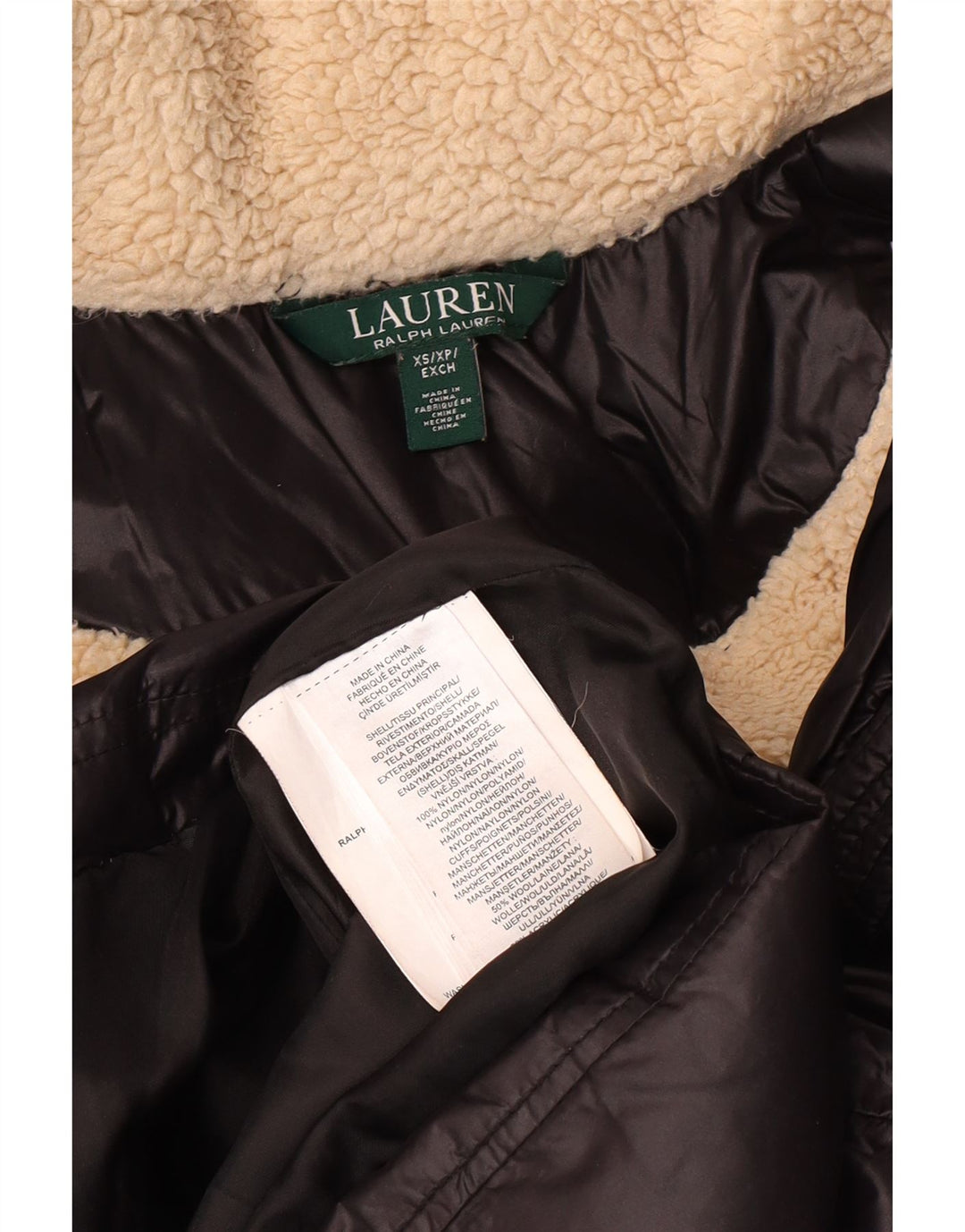 POLO RALPH LAUREN Dame hætte polstret frakke UK 6 XS sort nylon vinter