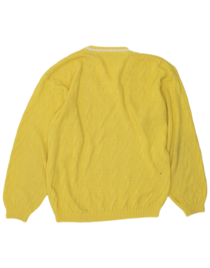 Vintage Herre V-hals sweater IT 50/52 Medium Gul Polyacryl