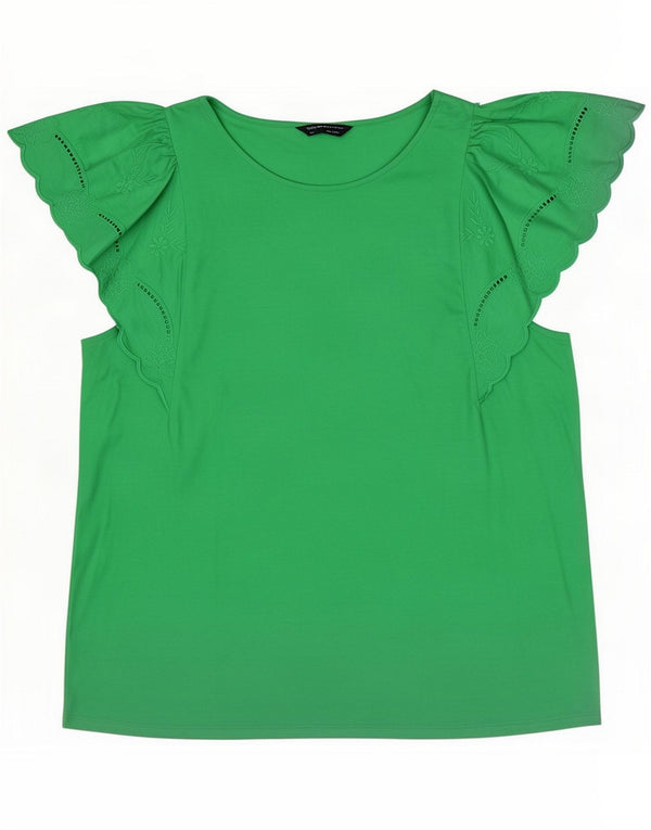 Marks & Spencer Womens Blouse Top UK 16 Large Green Floral Cotton