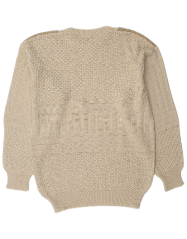 Vintage Herre rund hals sweater IT 50 Medium Beige Colourblock Bomuld
