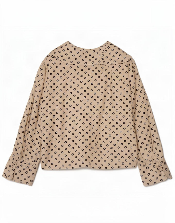 Vintage Dame Crop 3/4 ærmet bluse Top UK 12 Medium Beige Plettet