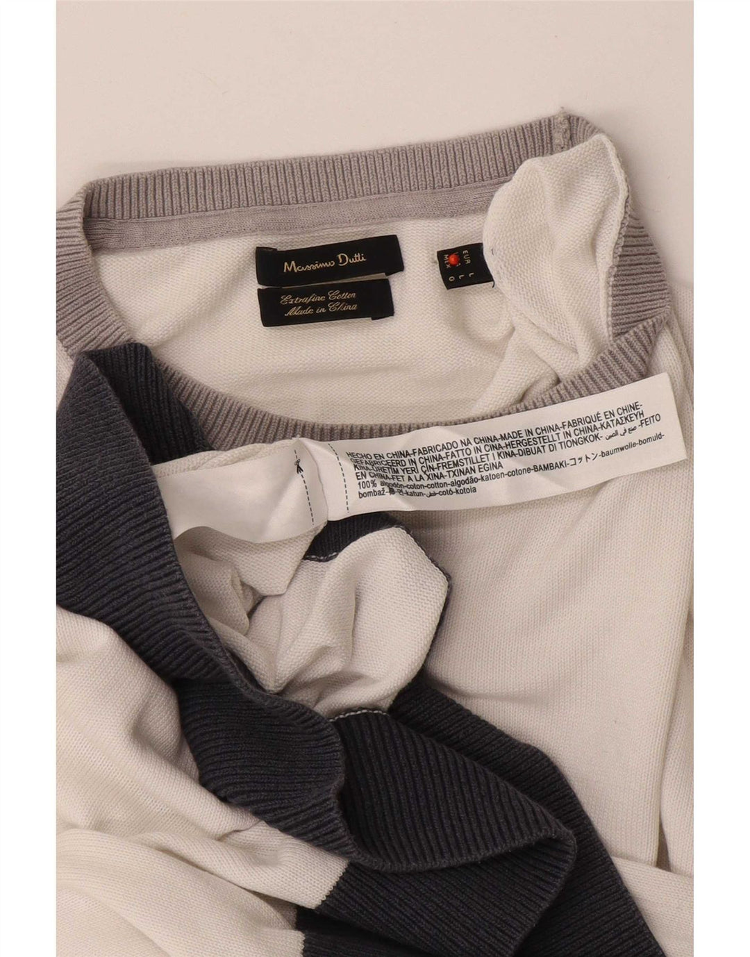 Massimo Dutti Herre Crew Neck trøje Sweater Large White Colourblock