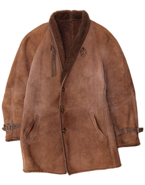 Vintage Herre Shearling Overfrakke UK 40 Large Brown