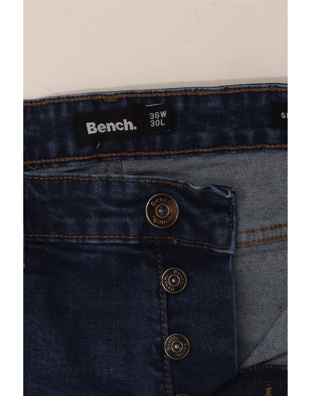 BENCH Mens Skinny Jeans W36 L30 Navy Blue Cotton Vintage Bench and Second-Hand Bench from Messina Hembry 