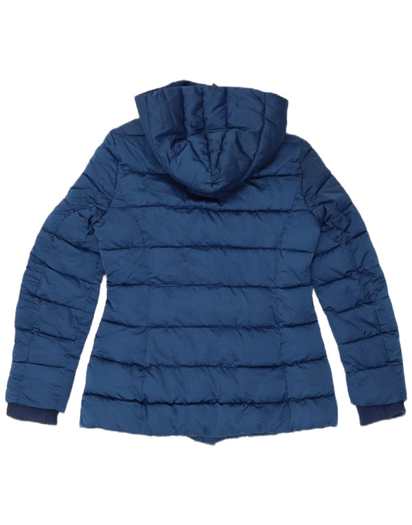 SISLEY Womens Hooded Padded Jacket UK 12 Medium Blue Polyester