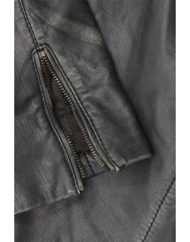 PROMOD Womens Crop Leather Jacket UK 12 Medium Black Leather Vintage Promod and Second-Hand Promod from Messina Hembry 