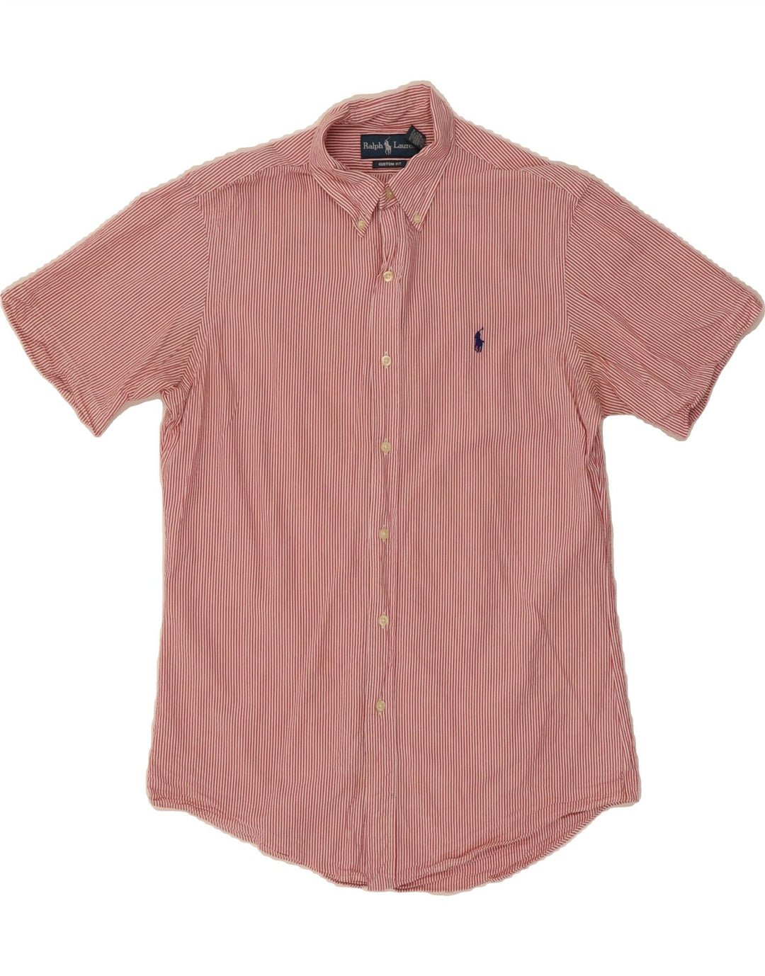 RALPH LAUREN Mens Custom Fit Short Sleeve Shirt Medium Red Pinstripe Vintage Ralph Lauren and Second-Hand Ralph Lauren from Messina Hembry 