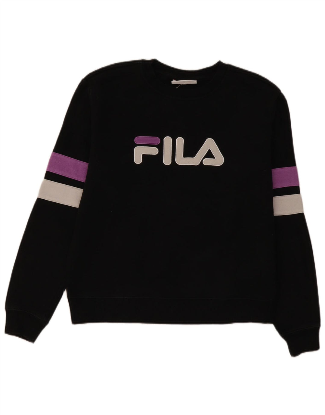 Fila Dame Grafisk Sweatshirt Jumper UK 16 Large Black Colourblock