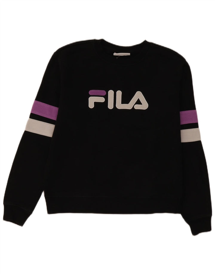 Fila Dame Grafisk Sweatshirt Jumper UK 16 Large Black Colourblock