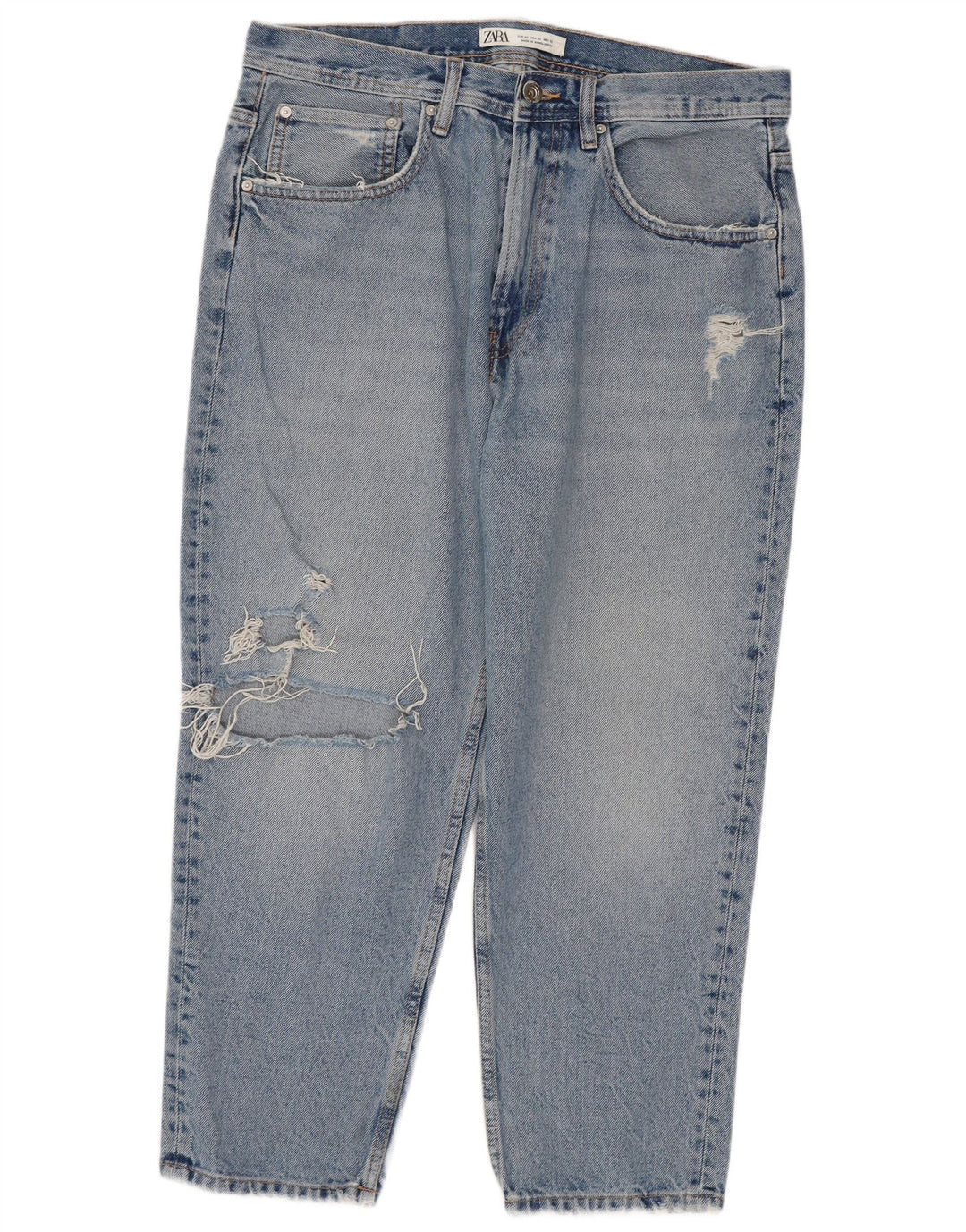 ZARA Herre Distressed Cropped Jeans EU 42 Large W32 L23 Blue Cotton