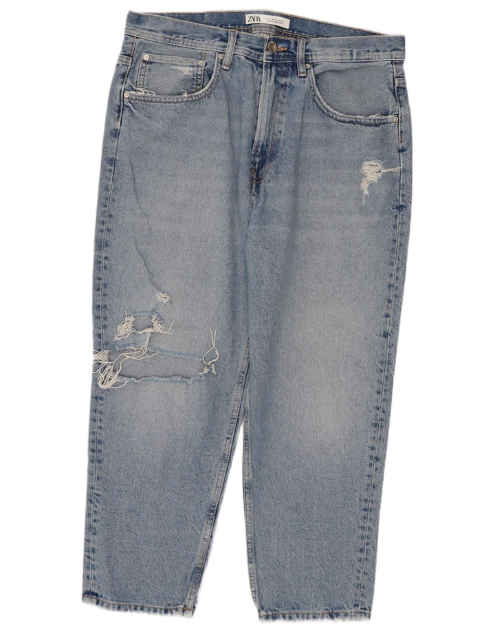 ZARA Herre Distressed Cropped Jeans EU 42 Large W32 L23 Blue Cotton