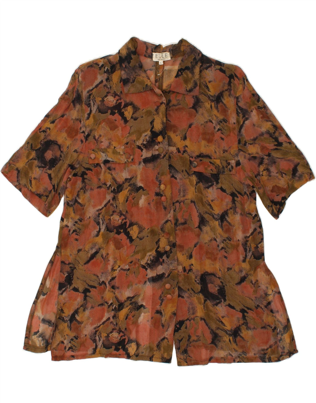 VINTAGE Womens Abstract Pattern Shirt Blouse IT 42 Medium Brown Viscose Vintage Vintage and Second-Hand Vintage from Messina Hembry 