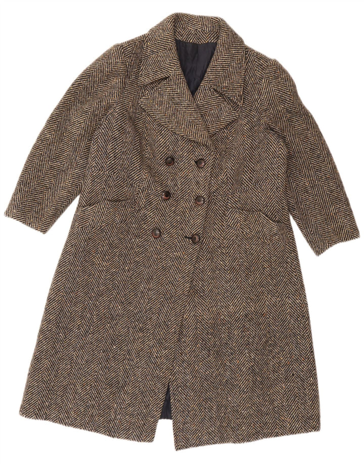 Vintage dame dobbeltradet frakke UK 14 medium brun sildeben