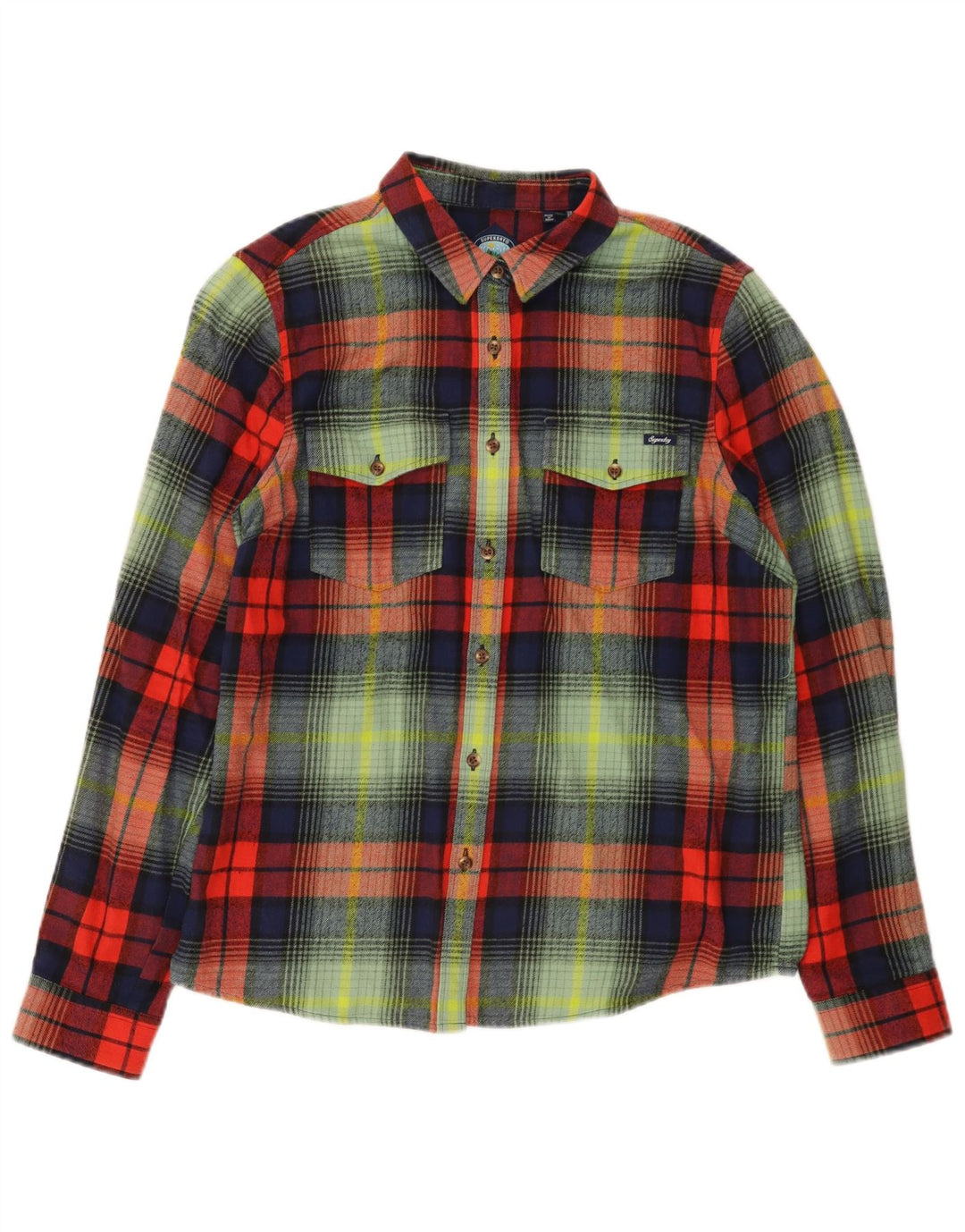 Superdry Flanelskjorte til kvinder UK 12 Medium Flerfarvet Plaid Bomuld