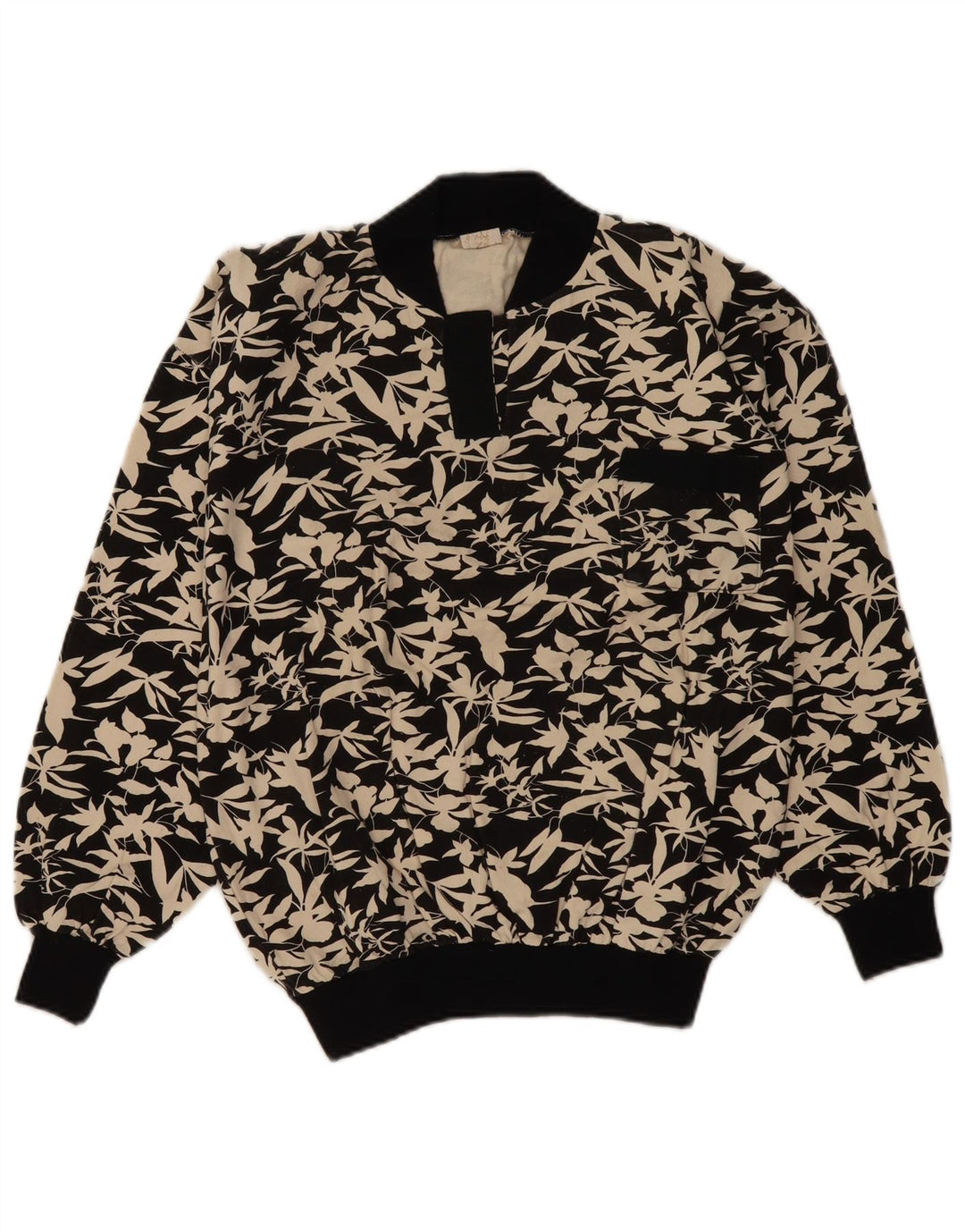 Vintage Dame Sweatshirt Jumper UK 16 Large Black Floral