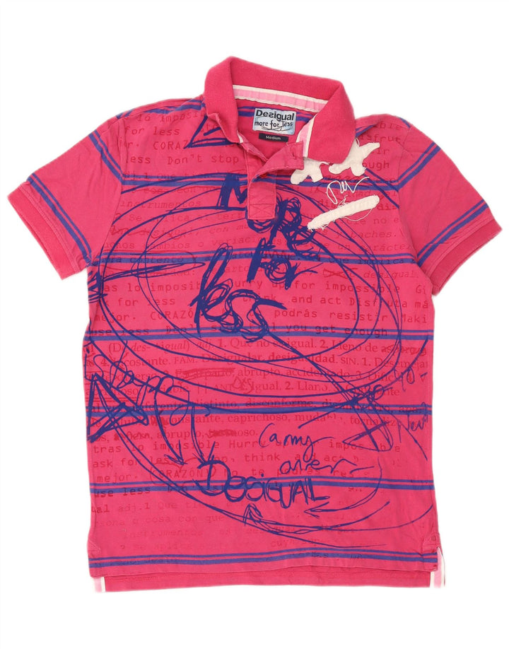 Desigual Herre grafisk poloshirt Medium Pink stribet bomuld