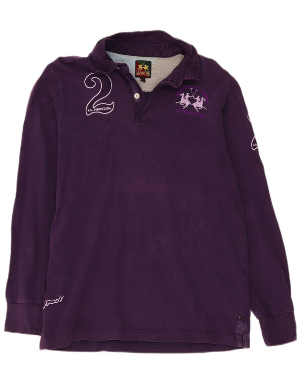 La Martina Mens Graphic Long Sleeve Polo Shirt Large Purple Cotton