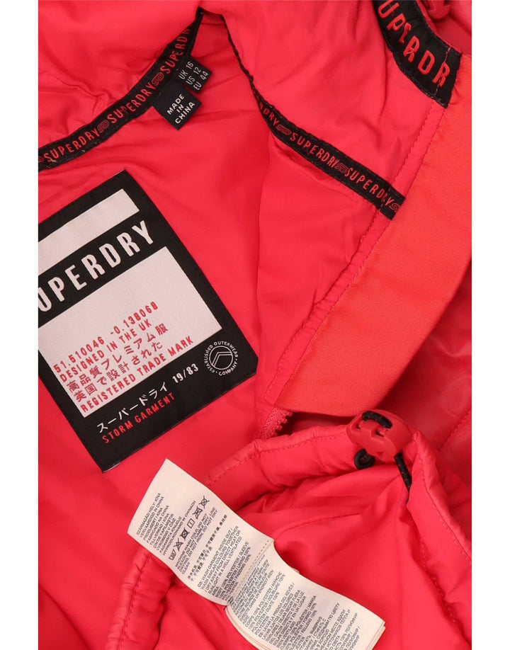 Superdry Polstret hættejakke til kvinder UK 16 Large Pink Flecked Polyester