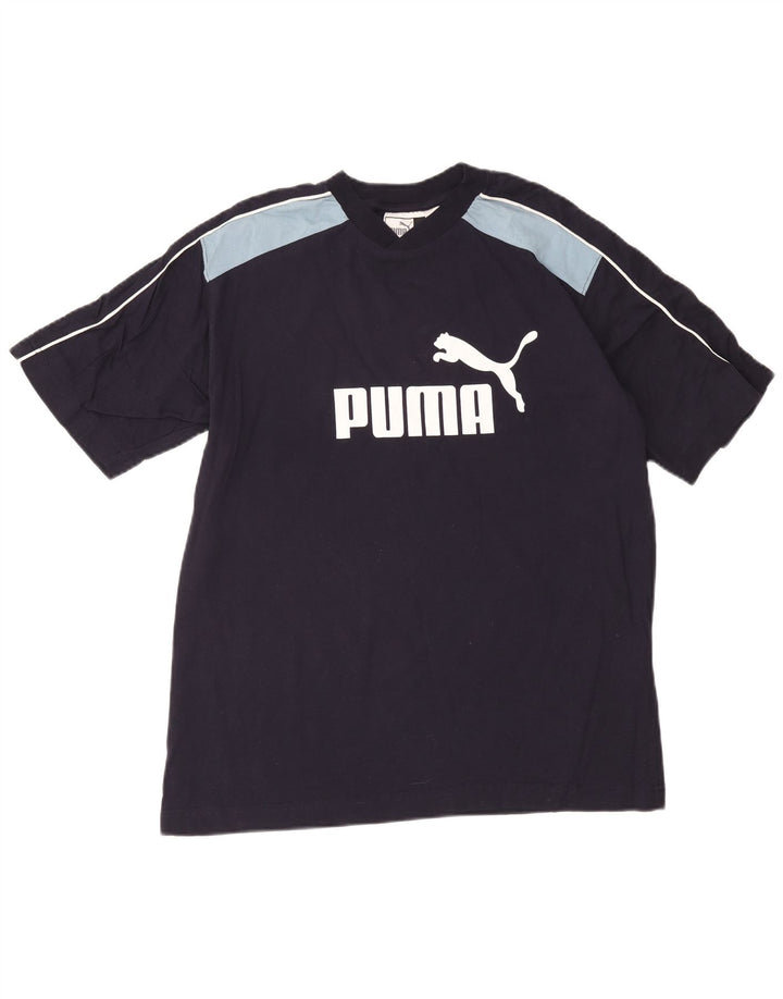 Puma Herre grafisk T-shirt Top Medium Marineblå Colourblock Bomuld