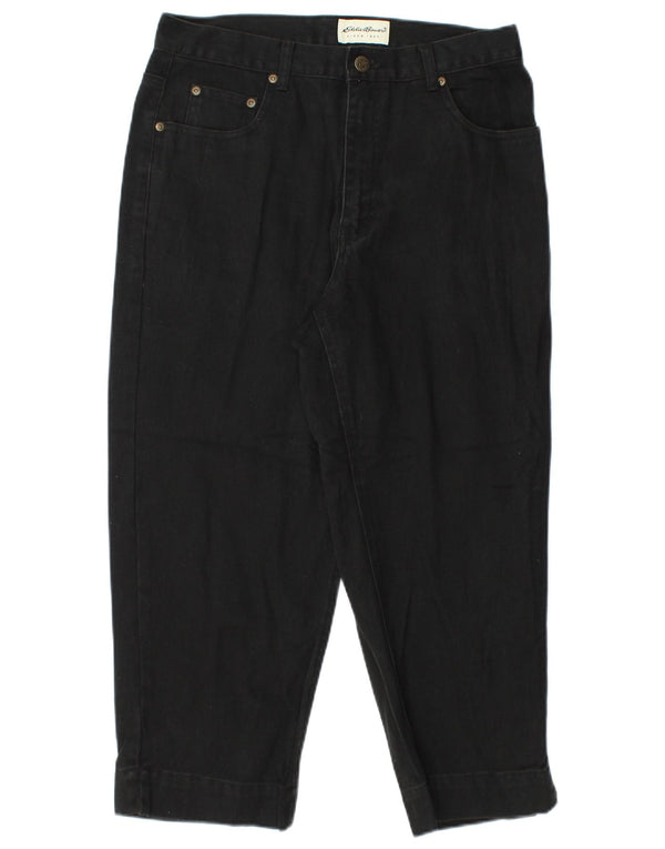 Eddie Bauer Dame Højtalje Capri Jeans US 12 Large W32 L23 Sort Bomuld