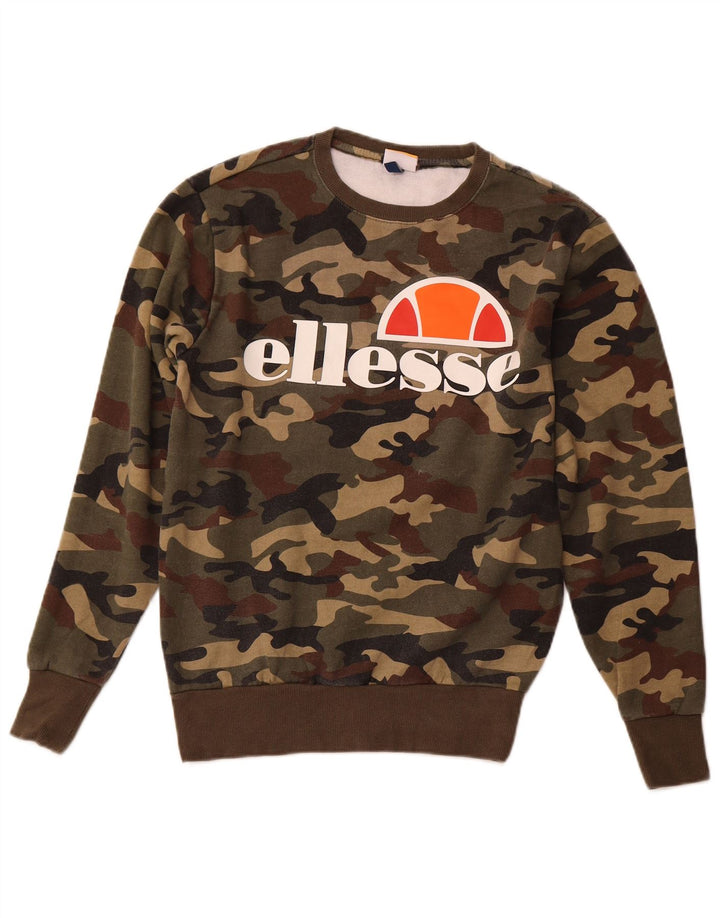 Ellesse Herre Grafisk Sweatshirt Jumper Small Khaki Camouflage Bomuld
