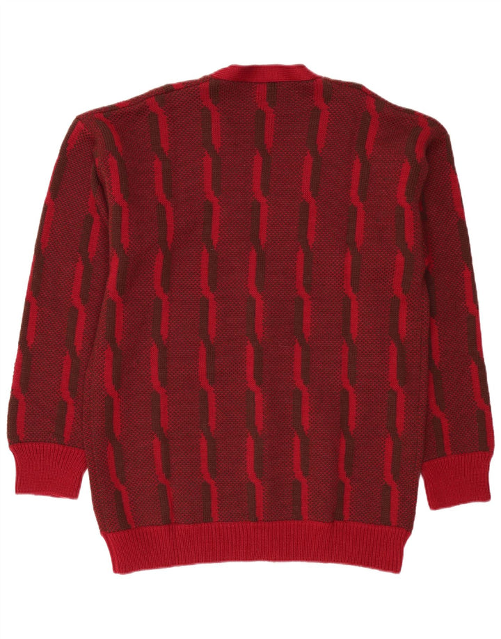 VINTAGE Herre cardigan sweater Stor Bourgogne stribet
