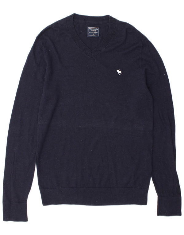 Abercrombie & Fitch Herre V-hals sweater Medium Marineblå Uld