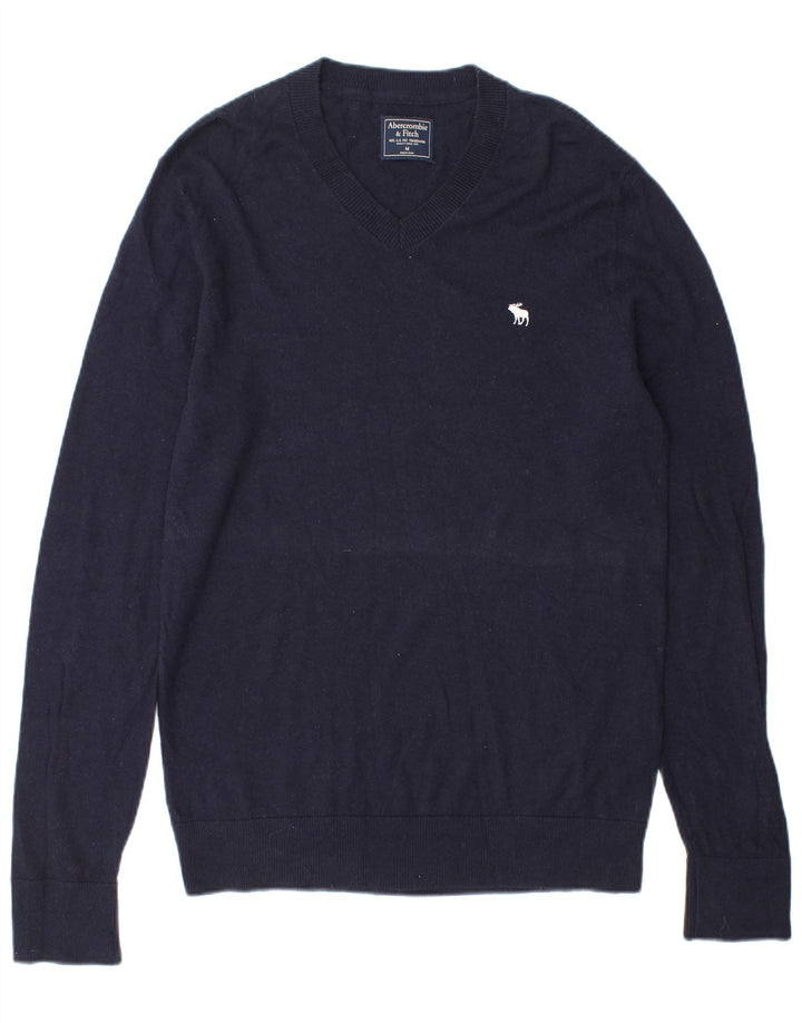 Abercrombie & Fitch Herre V-hals sweater Medium Marineblå Uld