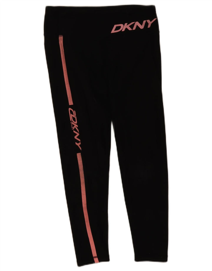 Dkny Womens Crop Graphic Leggings UK 12 Medium Black Bomuld