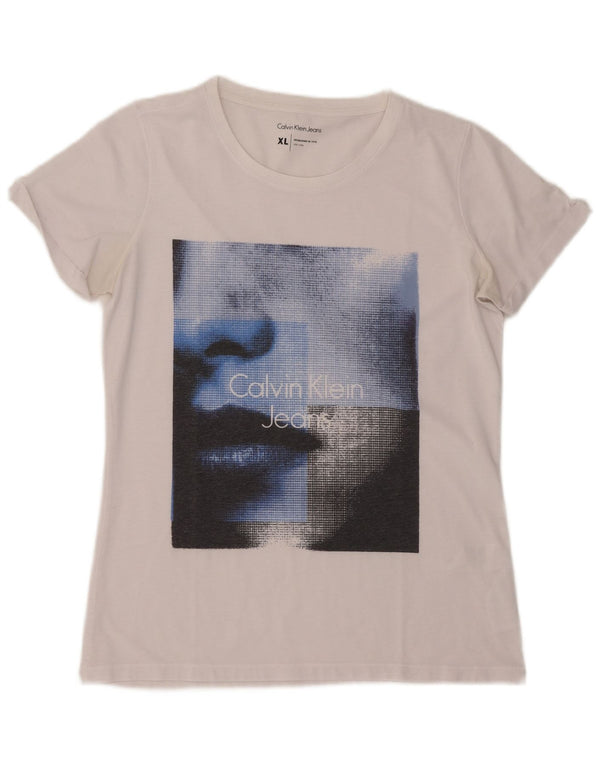 Calvin Klein Jeans Dame Grafisk T-Shirt Top UK 18 XL Hvid Polyester