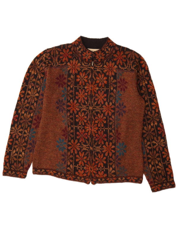Intiwara Dame Cardigan Sweater UK 10 Small Brown Fair Isle