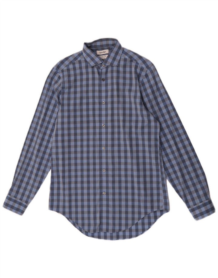 Calvin Klein Herre Slim Fit skjorte størrelse 15 Medium Blue Gingham